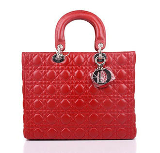 replica jumbo lady dior lambskin leather bag 6322 red with silver hardware - Click Image to Close